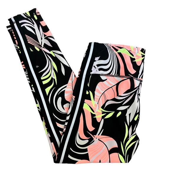 DKNY Sport Leggings Leaf Paradise Pink White Green Small - Picture 1 of 3
